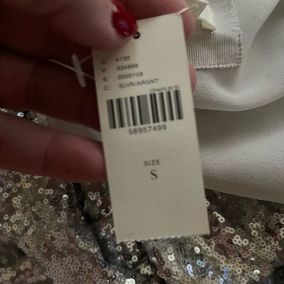 ANTHROPOLOGIE Lisabette Silver Sequin Long Sleeve Wrap Mini Dress Small NWT - Picture 11 of 12